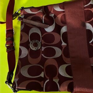 Coach Burgundy and Beige Shoulder Bag